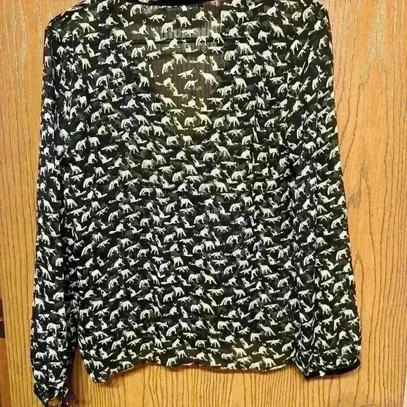 Zara women’s size S black cat print shirt blouse top - Picture 5 of 5